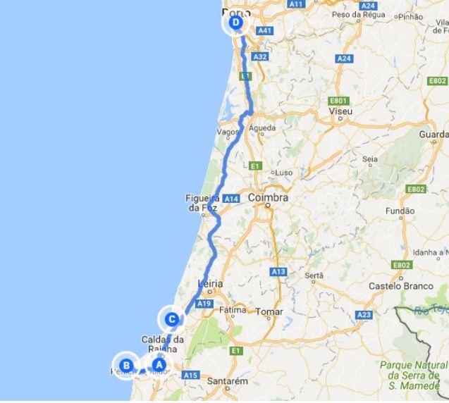 Roteiro Portugal - Óbidos para Porto via Peniche e Nazaré