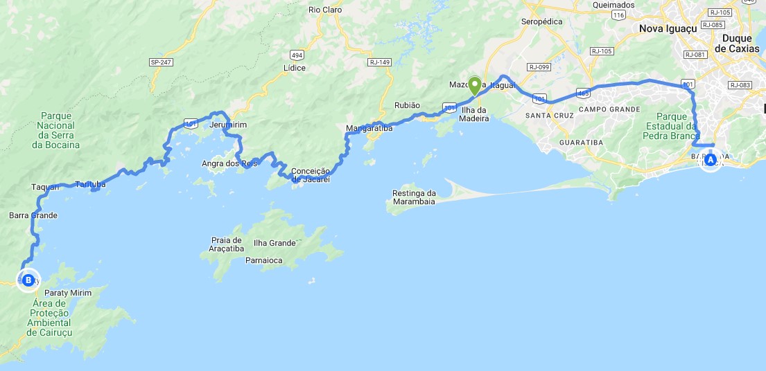 trajeto Rio - Paraty