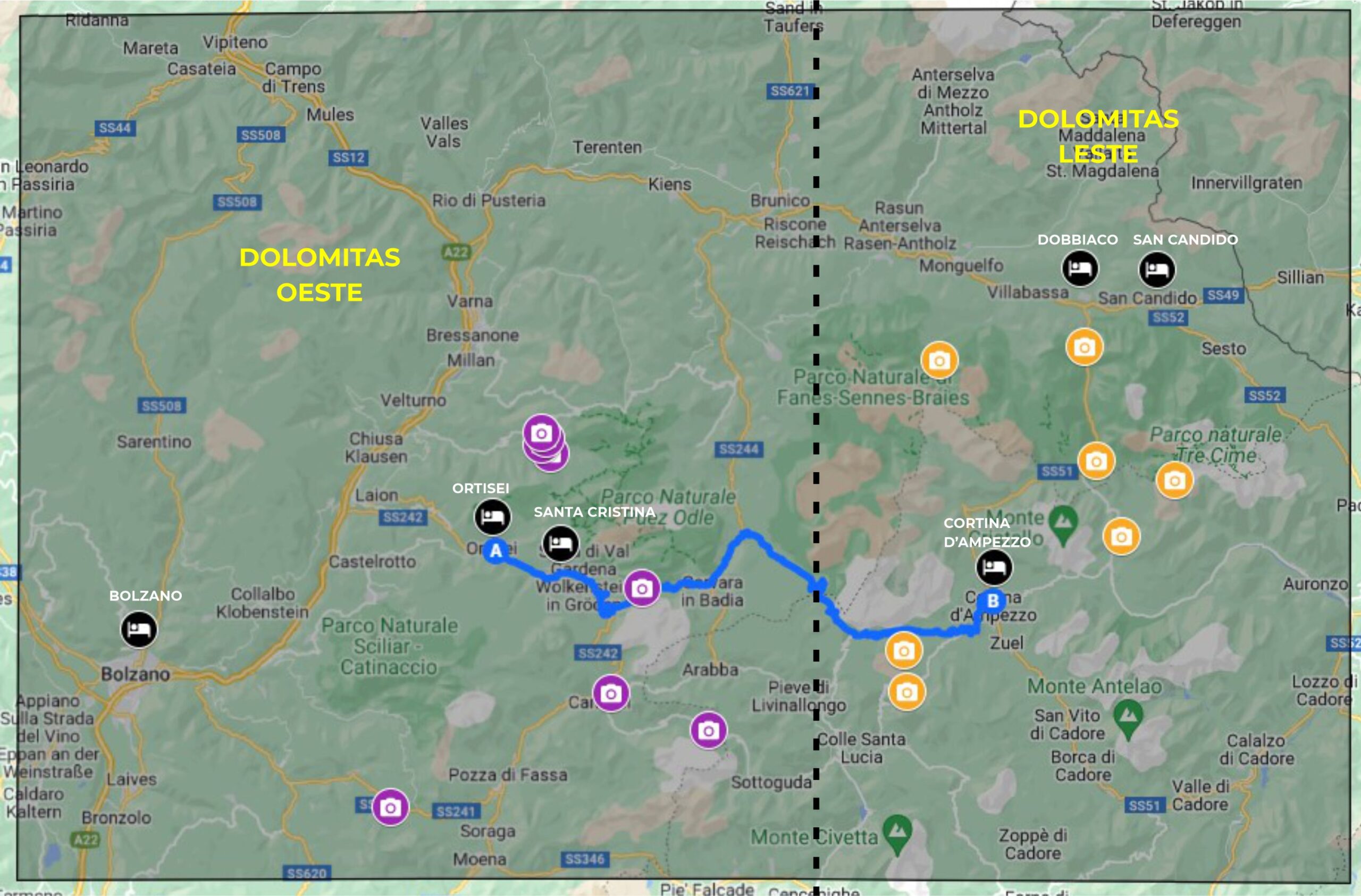 Dolomitas - Mapa Leste e Oeste